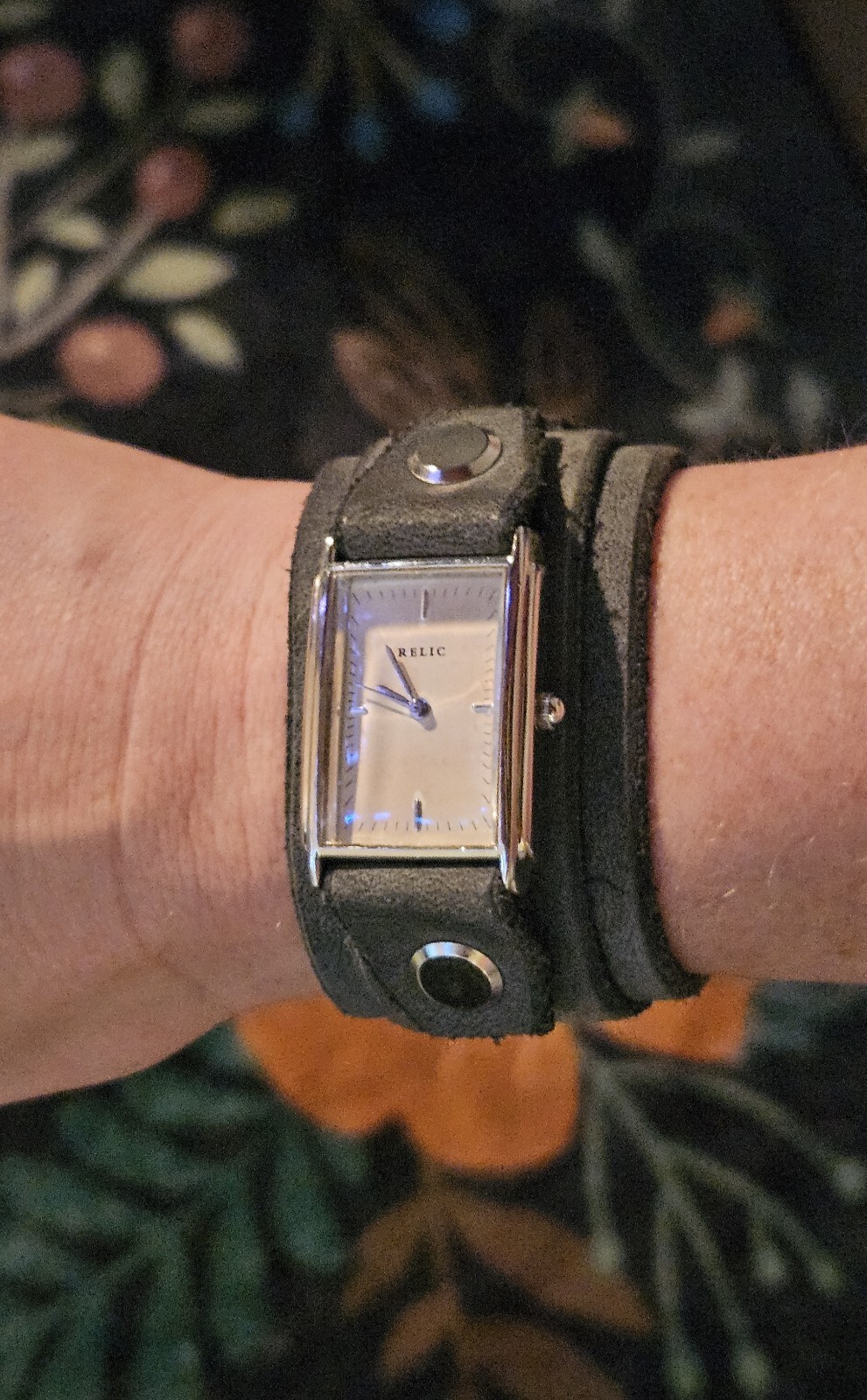 Handmade Blue/Grey Leather Relic Women’s Analog Quartz Cuff Watch