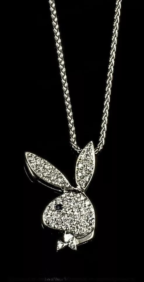 2.00 Ct Round Cut VVS1 Diamond Playboy Bunny Pendant Chain 14k White Gold Plated