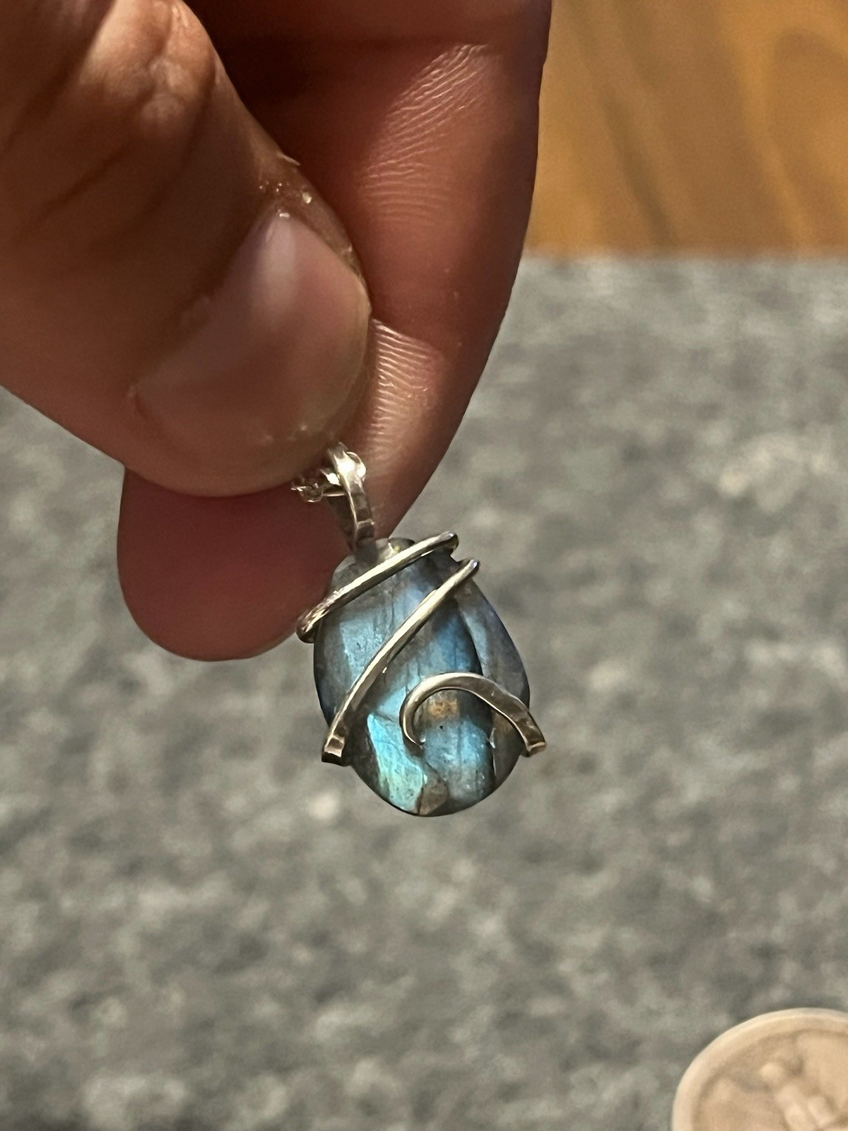 Vintage Sterling Silver Artisan 22” Necklace w Wire Wrapped Faceted Labradorite