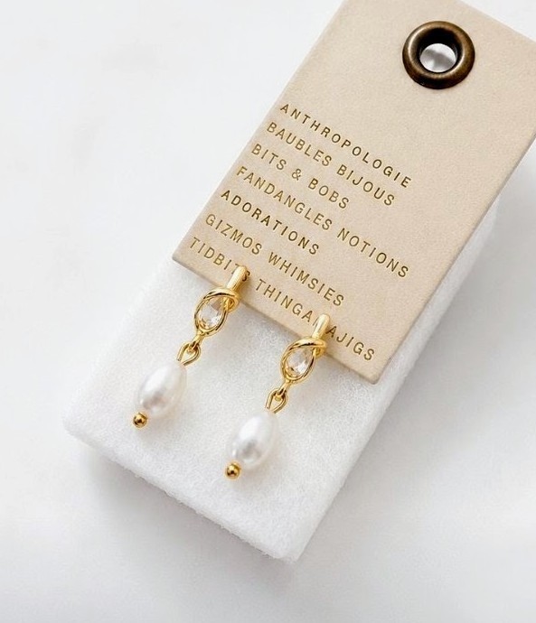 Anthropologie Gold Twisted Knot Freshwater Pearl Earrings