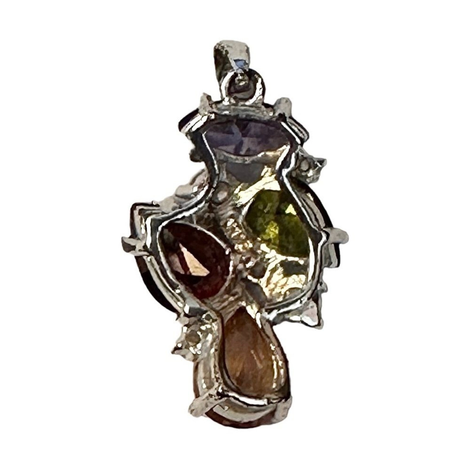 NVC Colorful Silver Tone Jeweled Crystal Teardrop Pendant