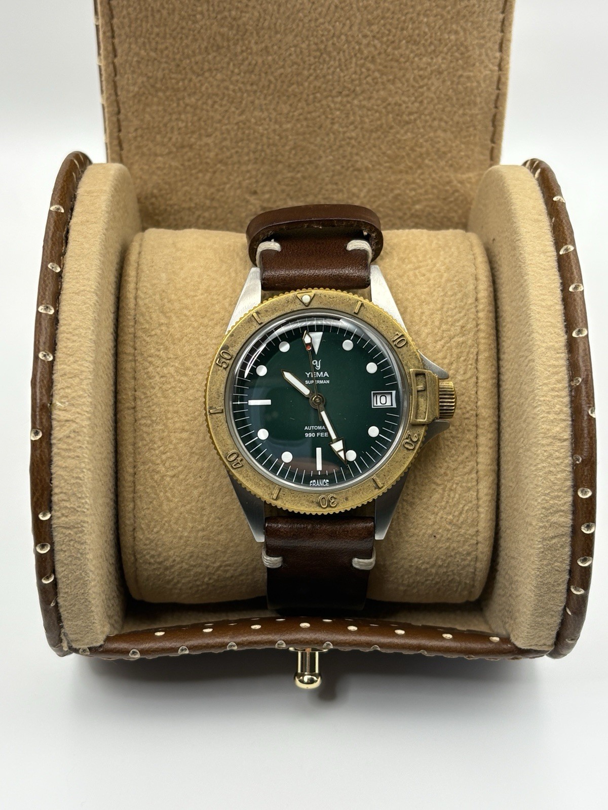 YEMA Superman Bronze Steel Limited Edition Watch with Leather Strap