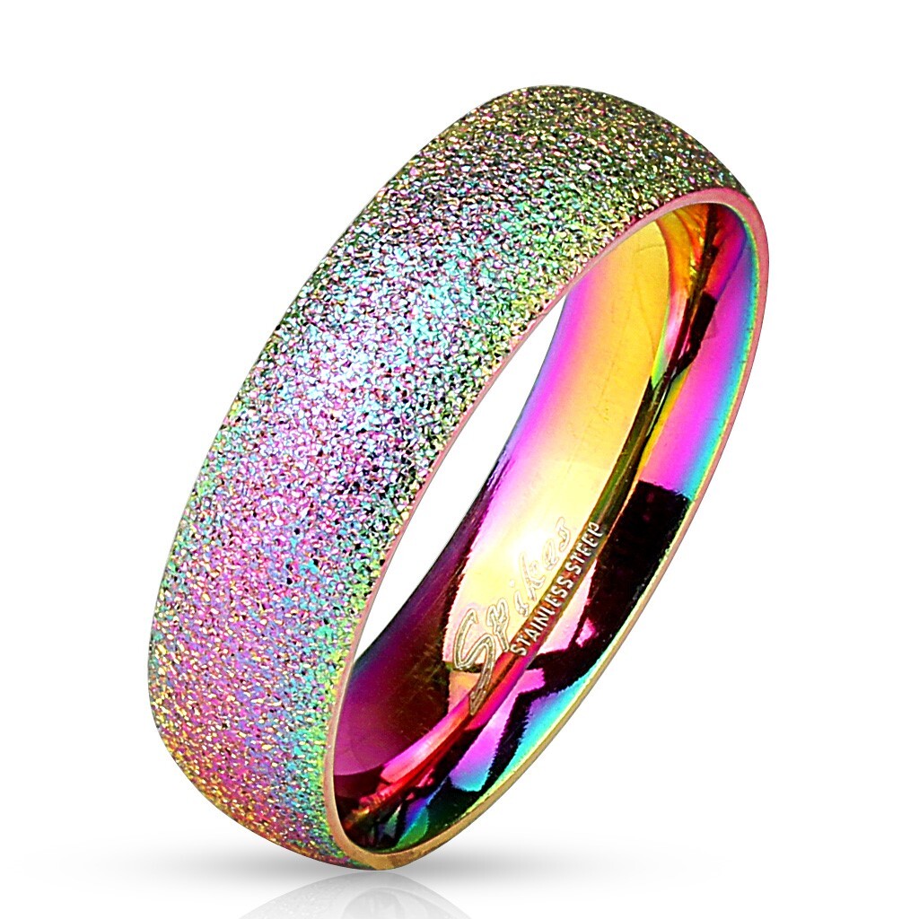 Stainless Steel Rainbow Sand-Blast Finish Wedding Band Ring Size 5-13