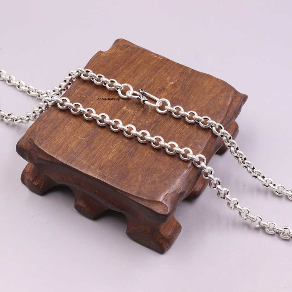 Solid 925 Sterling Silver 5.5mm Rolo Link Chain Necklace 30-32g 23.6inch For Men