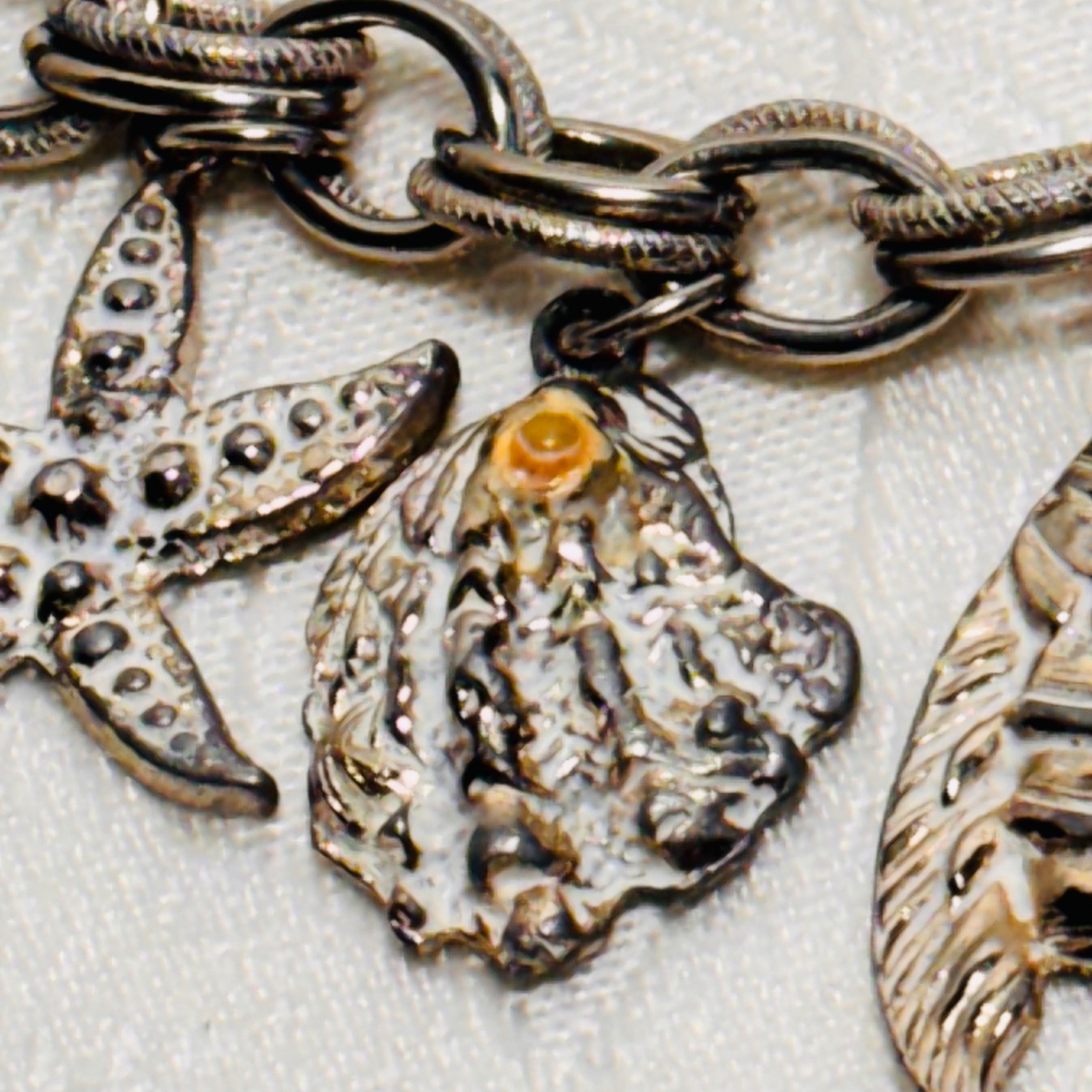 BRACELET ocean life charms starfish shells fish lobster fold over clasp vintage