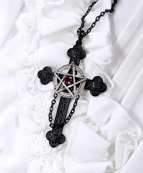 Gothic Satanic Cross Pentagram Necklace Dark Witchy Emo Punk Pagan Jewelry Gift