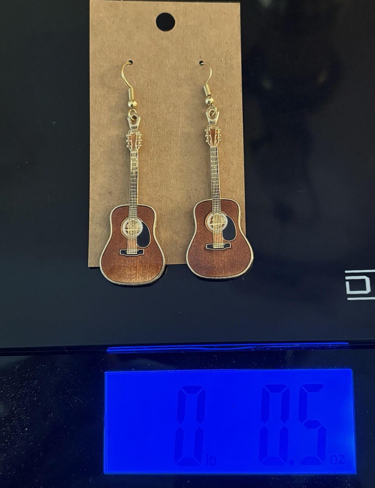 Future Primitive Cloisonne Martin Acoustic Brown Guitar Earrings Wire Dangle USA