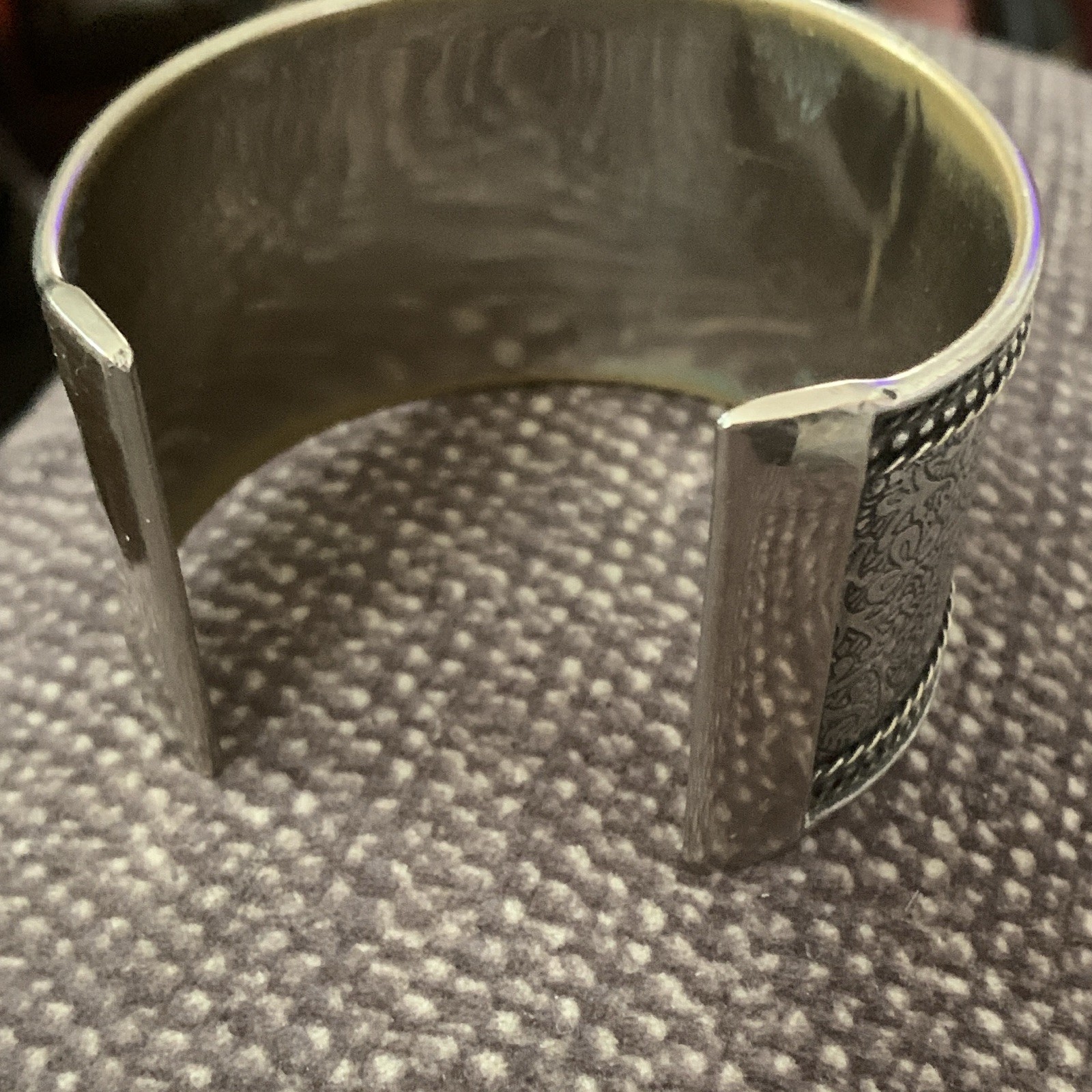 Silver Tone Etched Floral Pattern Wide Cuff Bracelet, Metal, No Stone