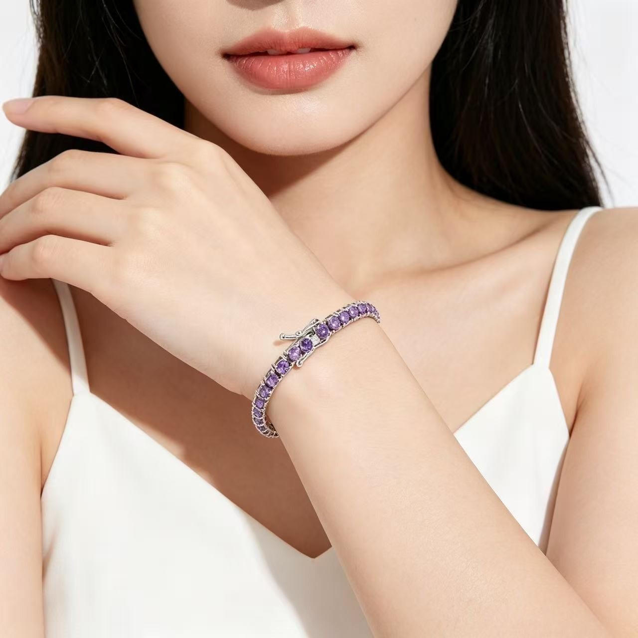 4mm Hip Hop Men Women Blue/Purple/White Tennis Chain Round Bracelet 6-8″