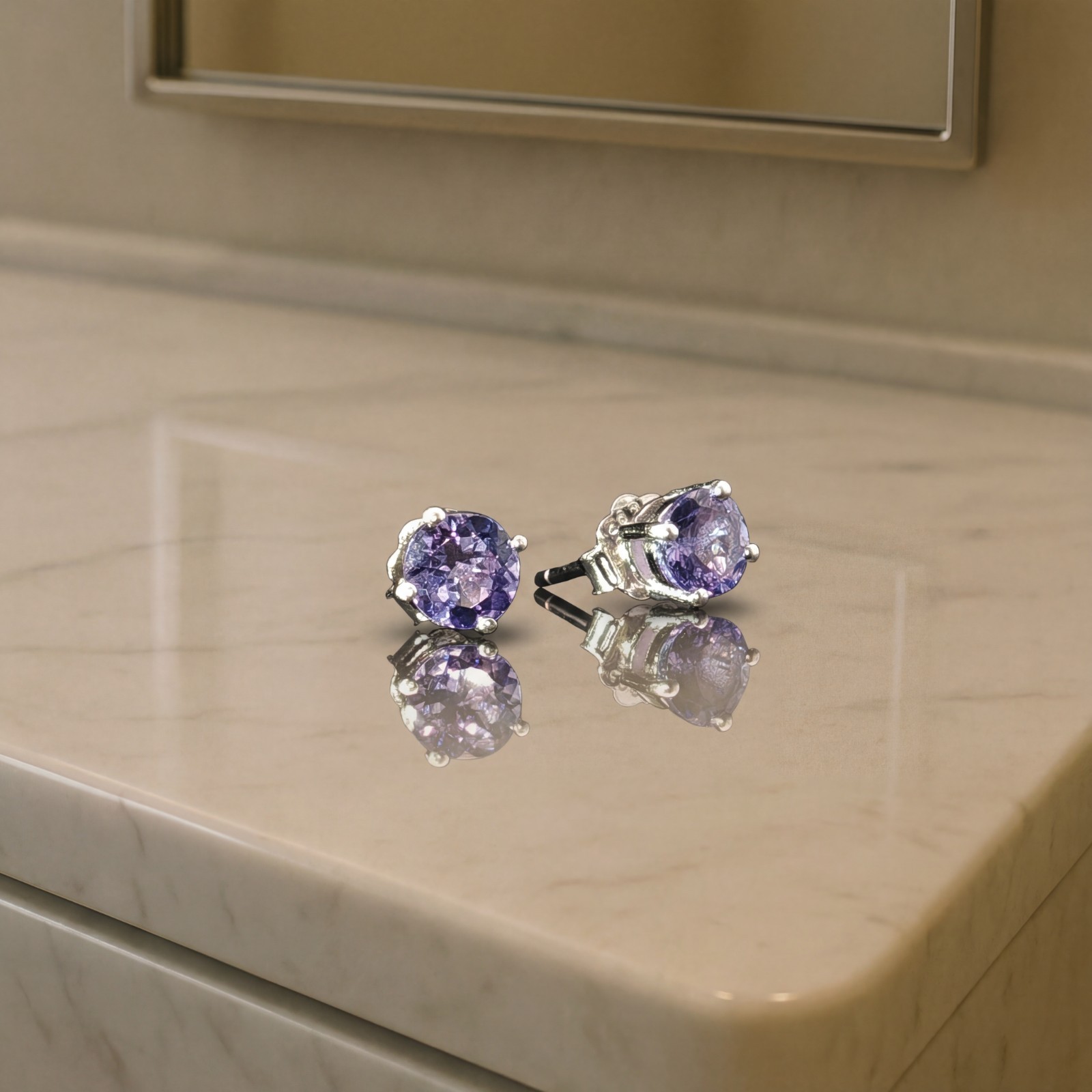 925 Sterling Silver 5.5mm Tanzanite 4-Prong Stud Earrings