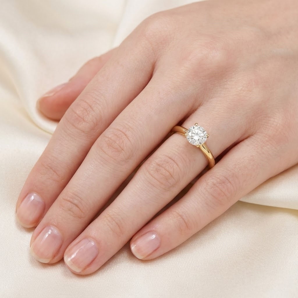 Solitaire Engagement Ring 14K Gold Classic 1.32 CT Round Lab-Grown Diamond E SI1