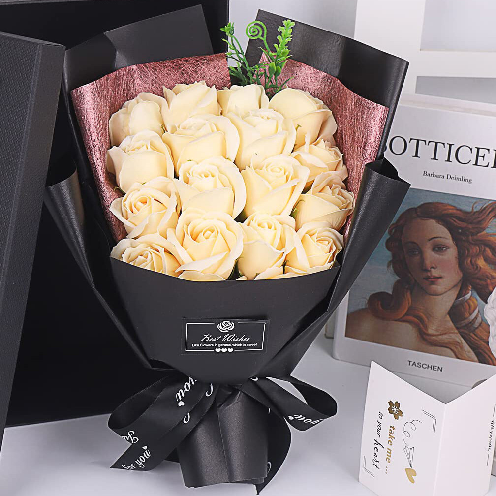 Eternal Champagne Rose Soap Flower Bouquet Valentine’s Day Gift Girlfriend Wife