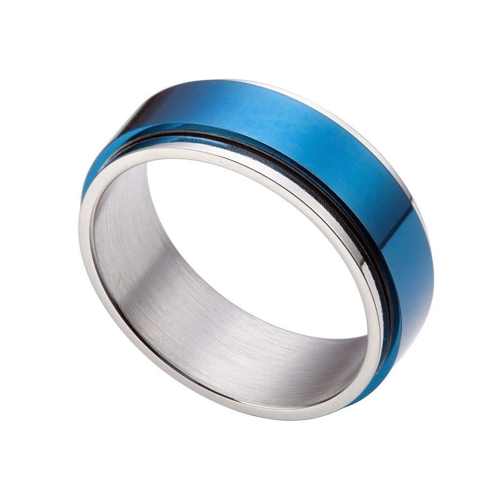 Men’s Blue Whirling Center 8mm Stainless Steel Ring US Size 9-13 SR10