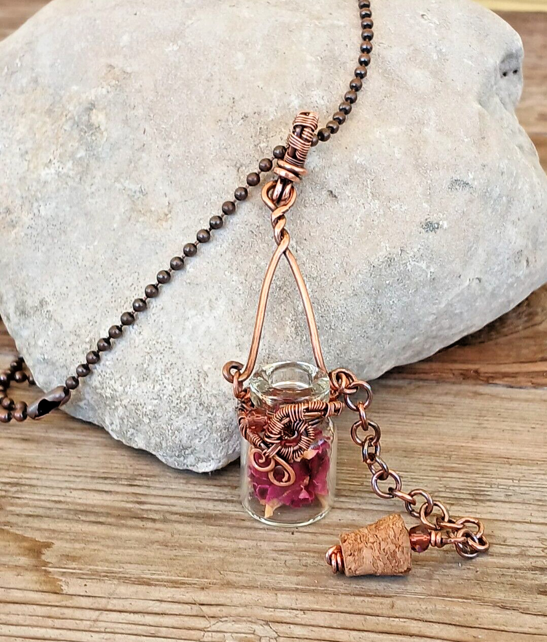 Fairy Bottle Necklace, Hand-wrapped Boho Pendant, Romantic Renaissance Style