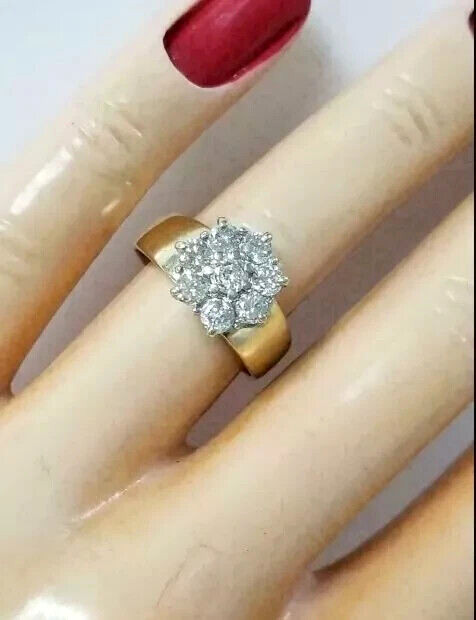935 Argentium Silver 1.0 Ct Round Cut Moissanite Gemstone Cluster Ring For Gifts