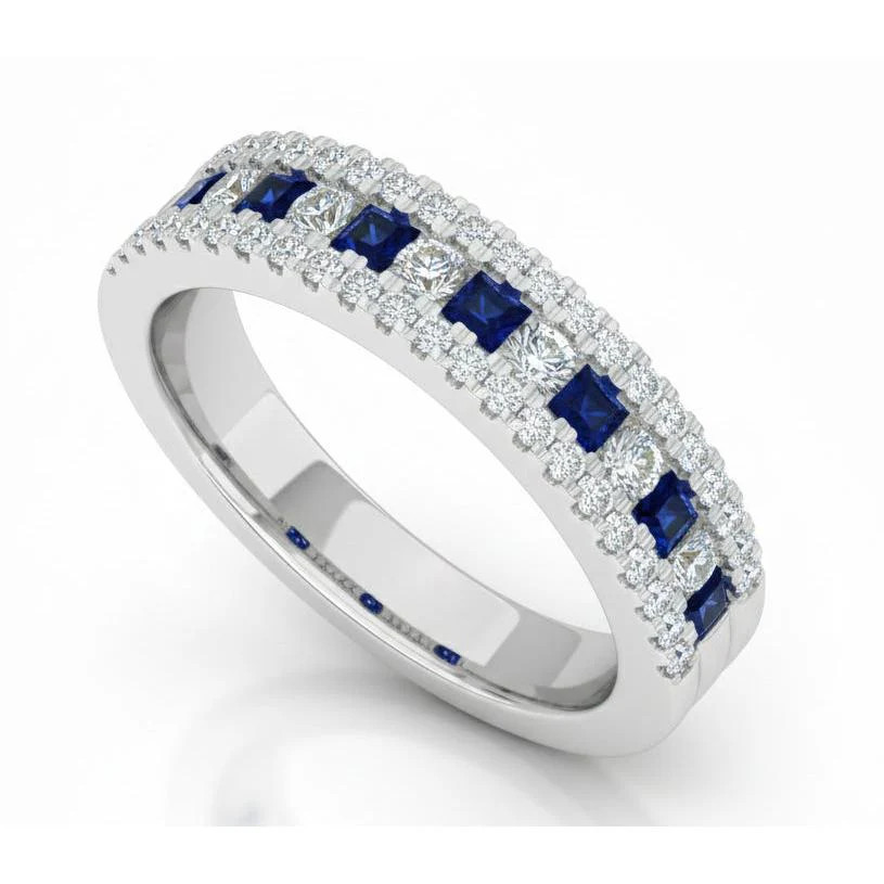 Natural Real ( Not Lab Grown ) Comfort Fit Eternity Band 3 Ct Accented Blue