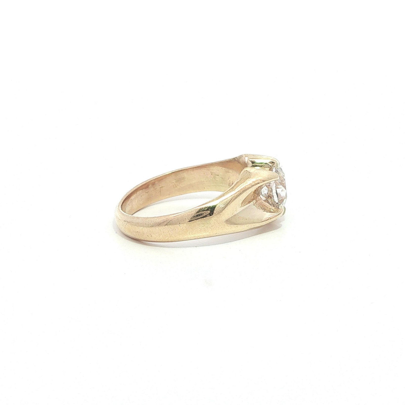 Antique Solid Gold 1.16ct F VS2 Old Mine Cushion Belcher Diamond Solitaire Ring