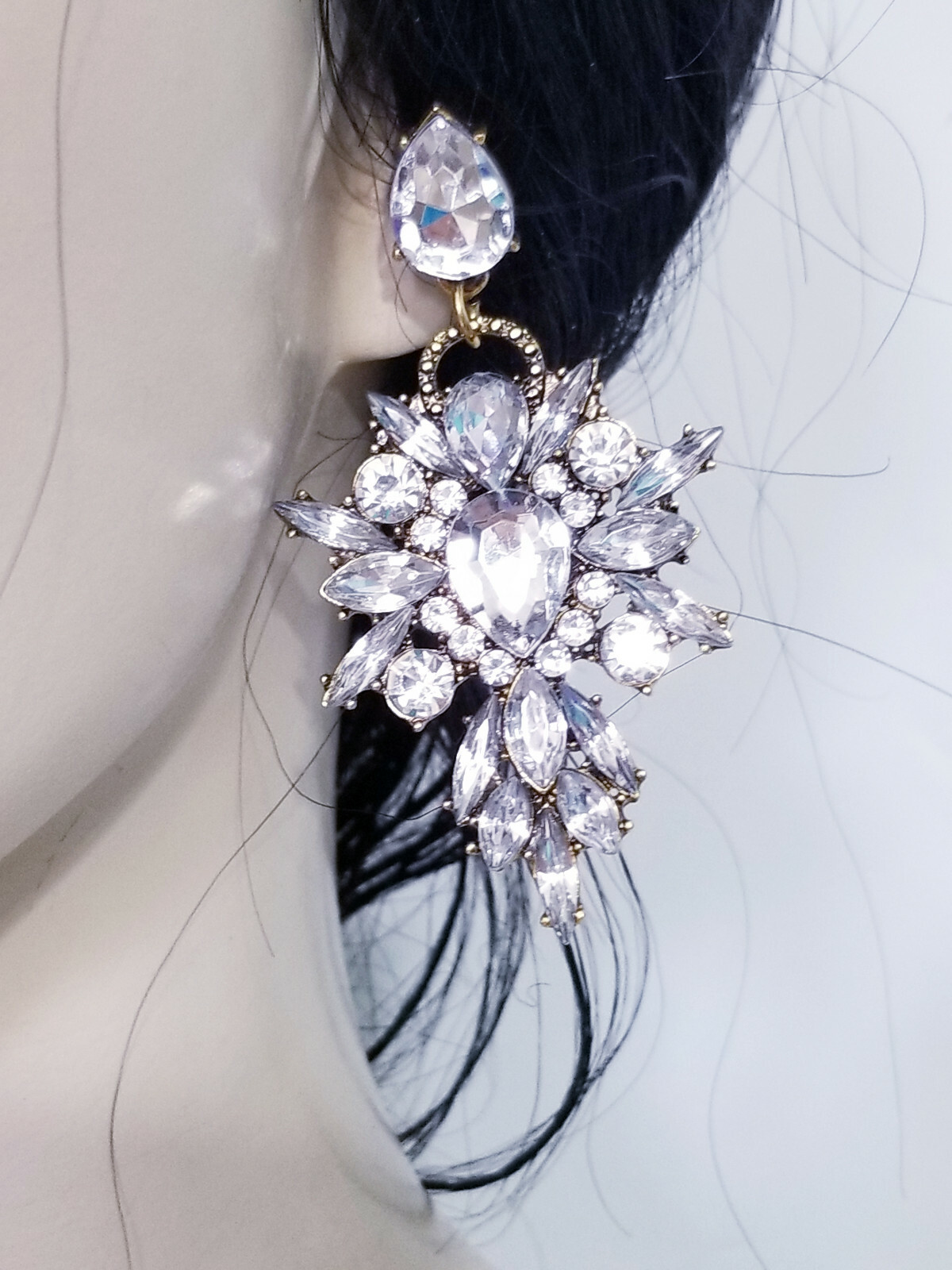 Chandelier Earrings Clear Rhinestone Crystal 2.8 in