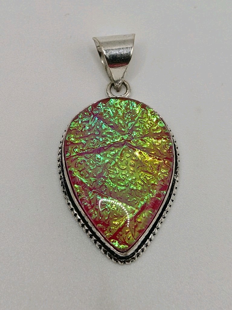 Silver Plated Australian Triplet Opal Hot Pink Yellow Green Pear Shape Pendant