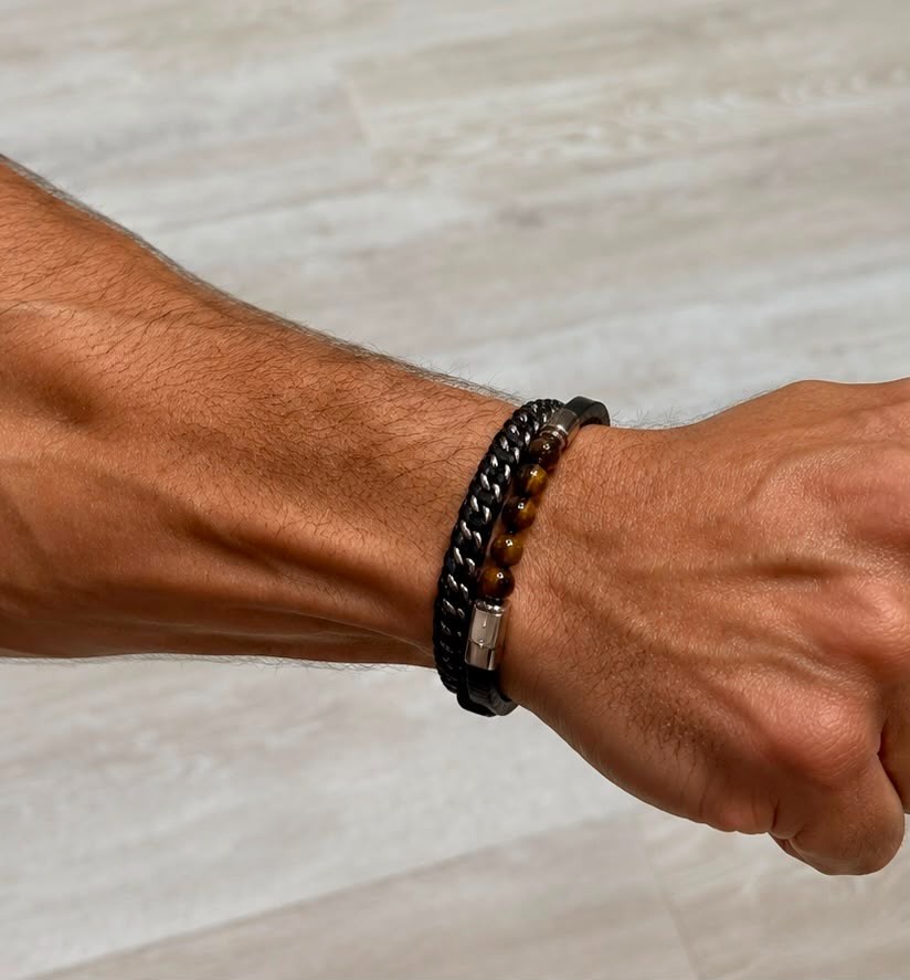 Men’s braided leather ceramic beats bracelets BROWN, BLUE, BLACK BMB82