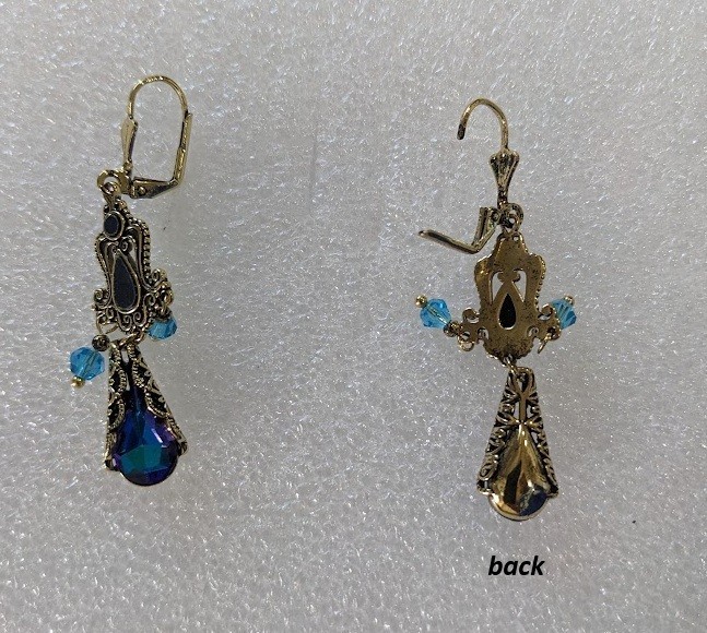 Victorian Style Chandelier Earrings Iridescent Blue Crystals Drop FREE SHIPPING