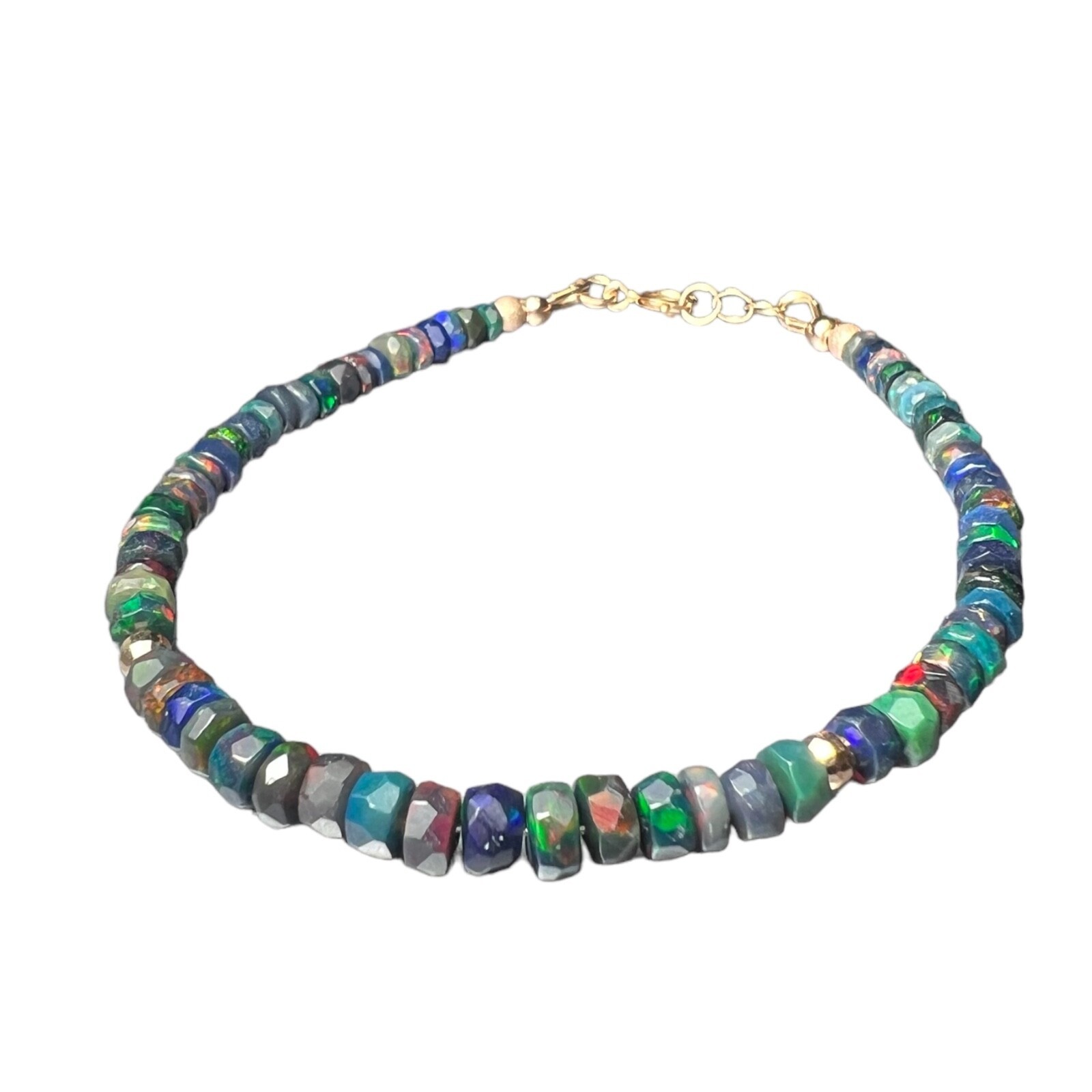 Handmade Solid 14k 585 Rose Gold Natural Black Opal Bracelet 7.32″ – 7.68″