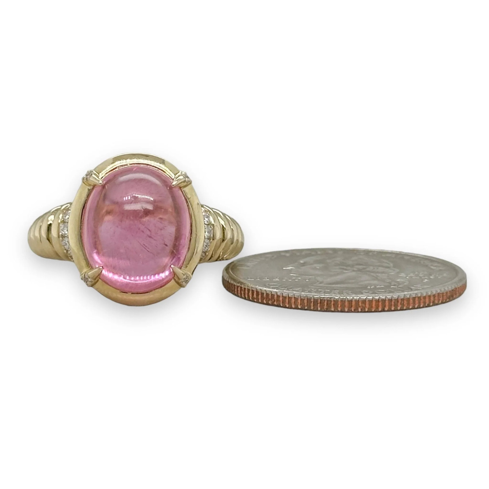 14K Yellow Gold 6.96ct Pink Tourmaline and 0.27cttw SI1/G Diamond Ring