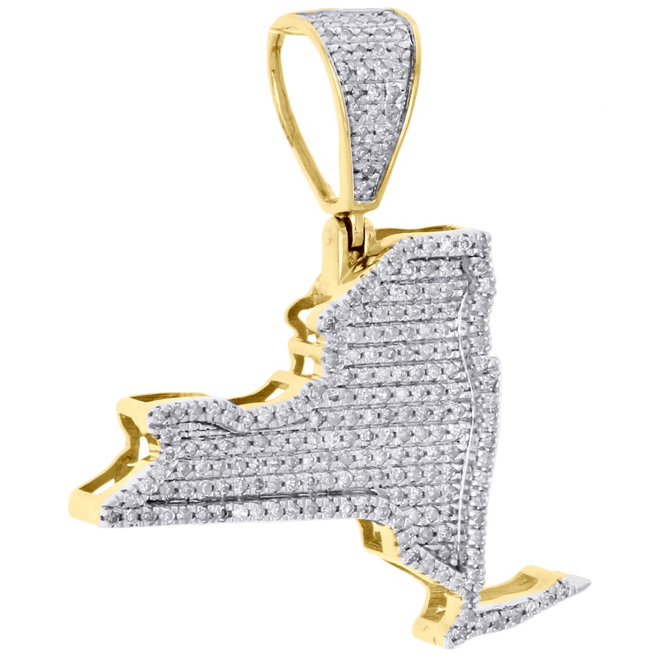 10K Yellow Gold Plated Lab Created Diamond New York Empire State Map Pendant