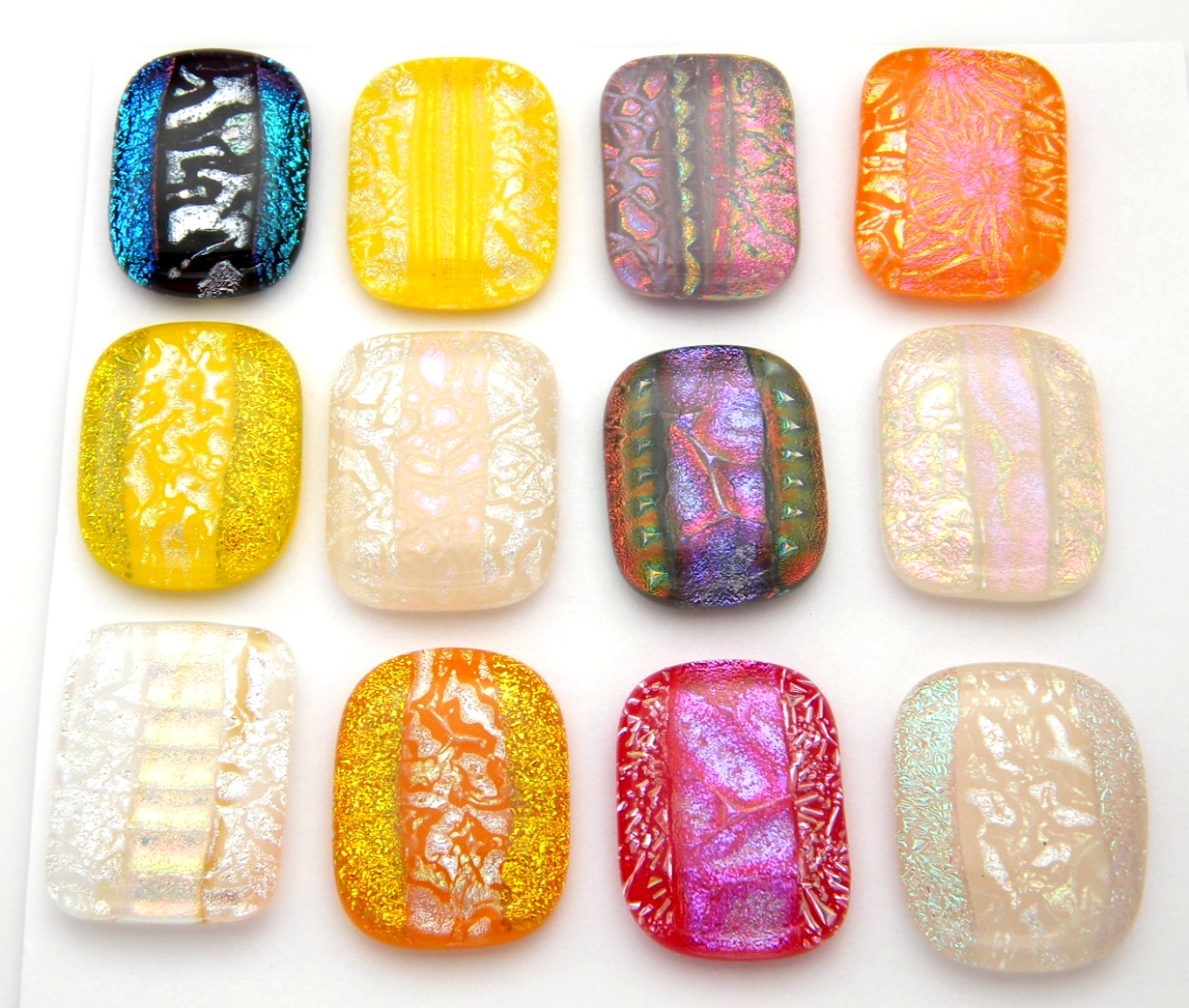 RECTANGLE Lot of 12 pcs handmade DICHROIC FUSED GLASS (B23) cabs
