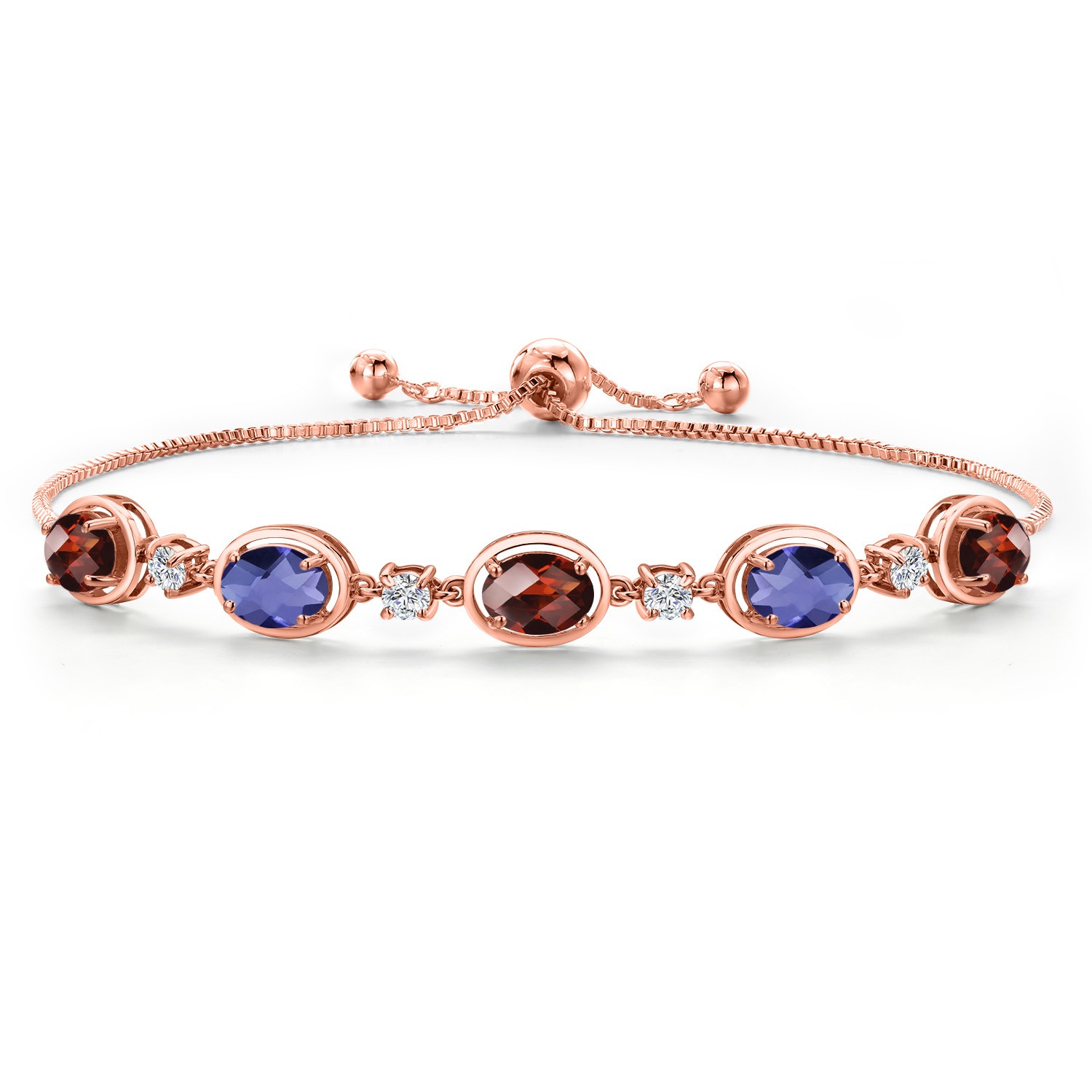 18K Rose Gold Plated Silver Garnet and Blue Iolite and Lab Grown Diamond