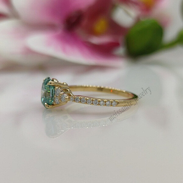 Oval Cut 2.20Ct Green Sapphire 14k Yellow Gold Vermeil Engagement Ring For Her