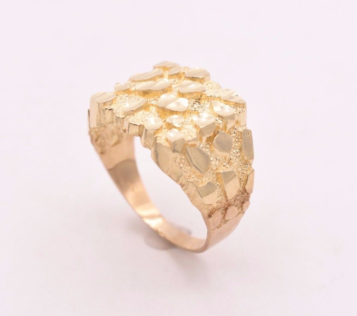 Mens Large Nugget Square Ring Real Solid 10K Yellow Gold ALL SIZES