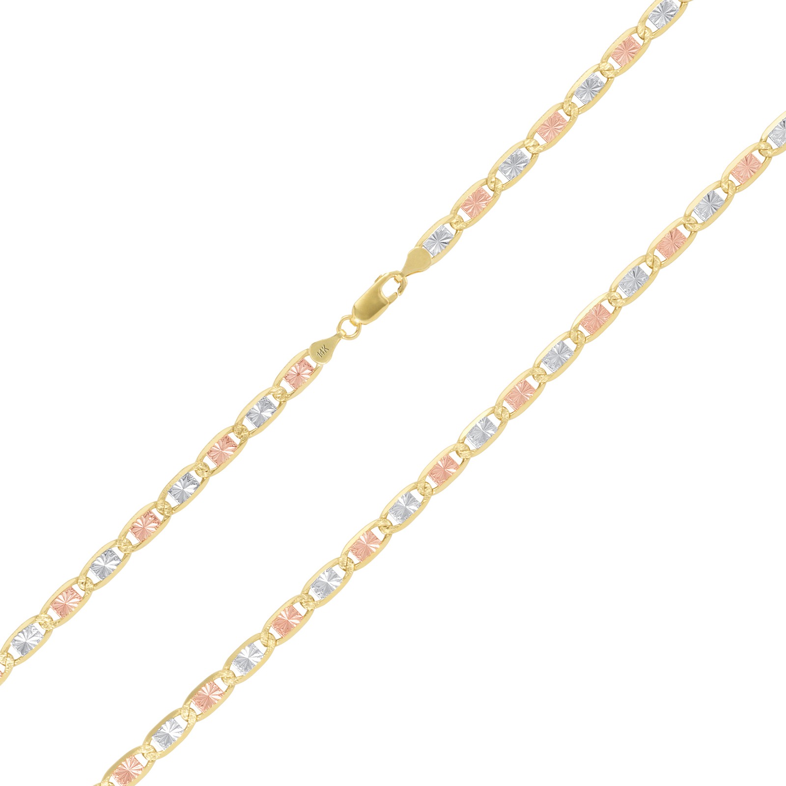 14K Solid Yellow Rose White Tri Gold 1.5mm-6mm Valentino Chain Necklace 16″- 26″