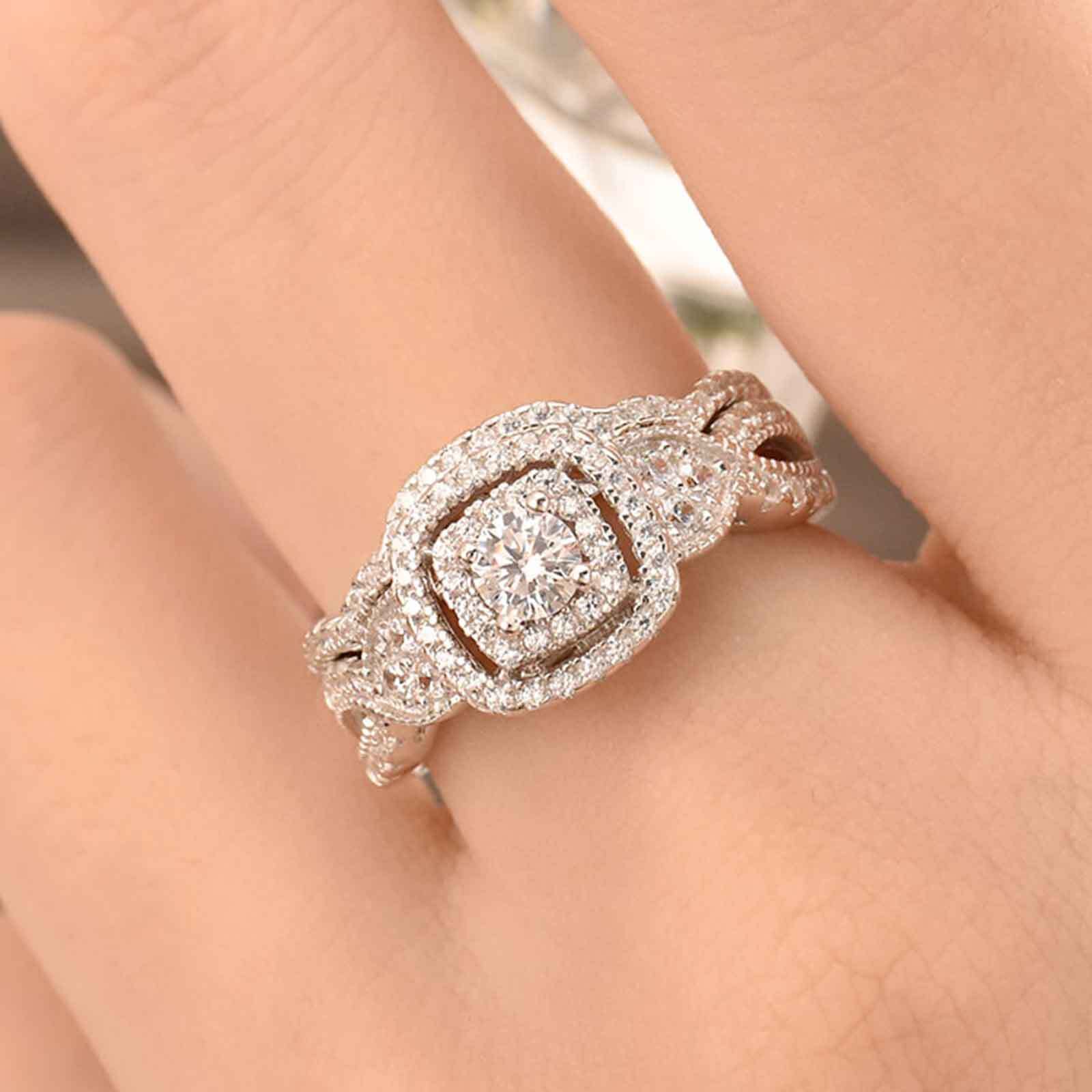 925 Silver Wedding Band Set Engagement Ring Set Promise Ring for Her AAAAA CZ