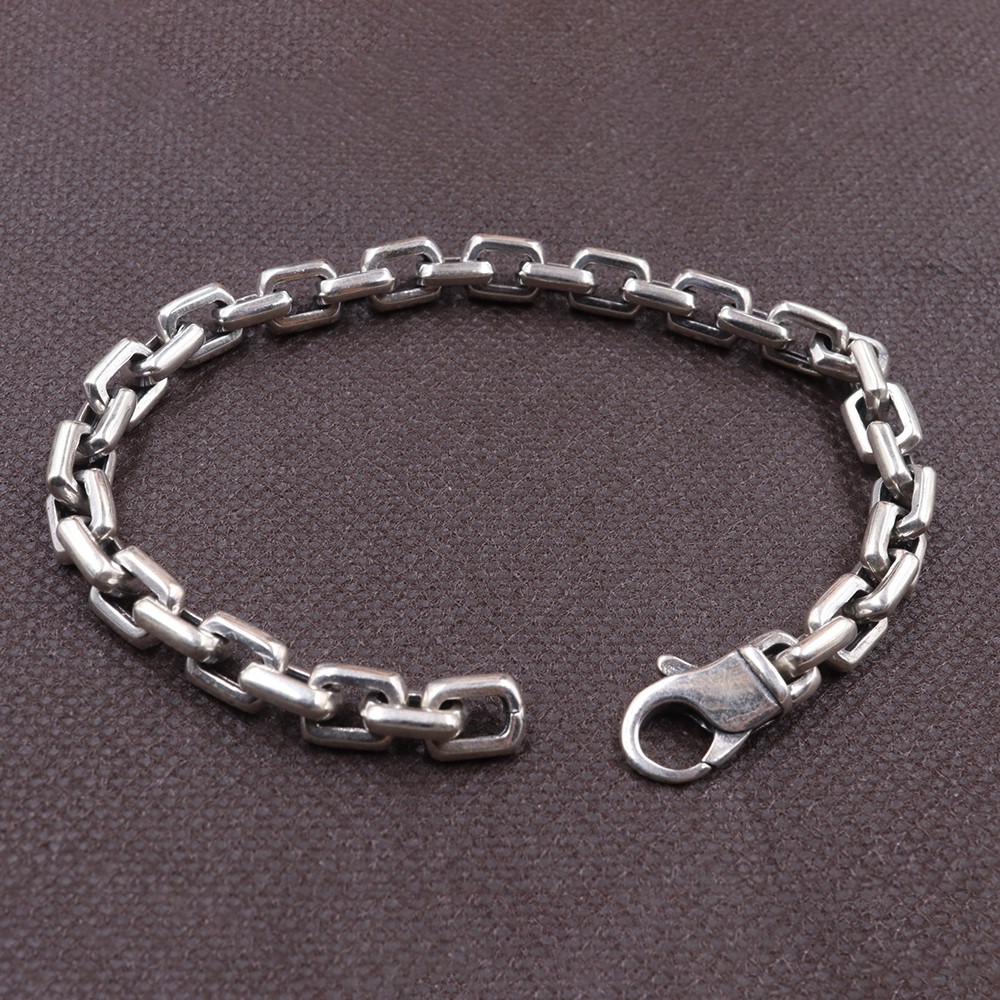 Pure 925 Sterling Silver Men’s Chain 7mm Square O Link Bracelet 27-28g 8.26inch
