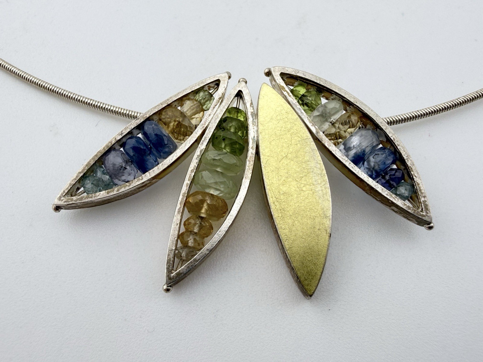 ASHKA DYMEL 925 18K MULTISTONE “FOUR LEAVES” ORGANIC COLLECTION NECKLACE K866D