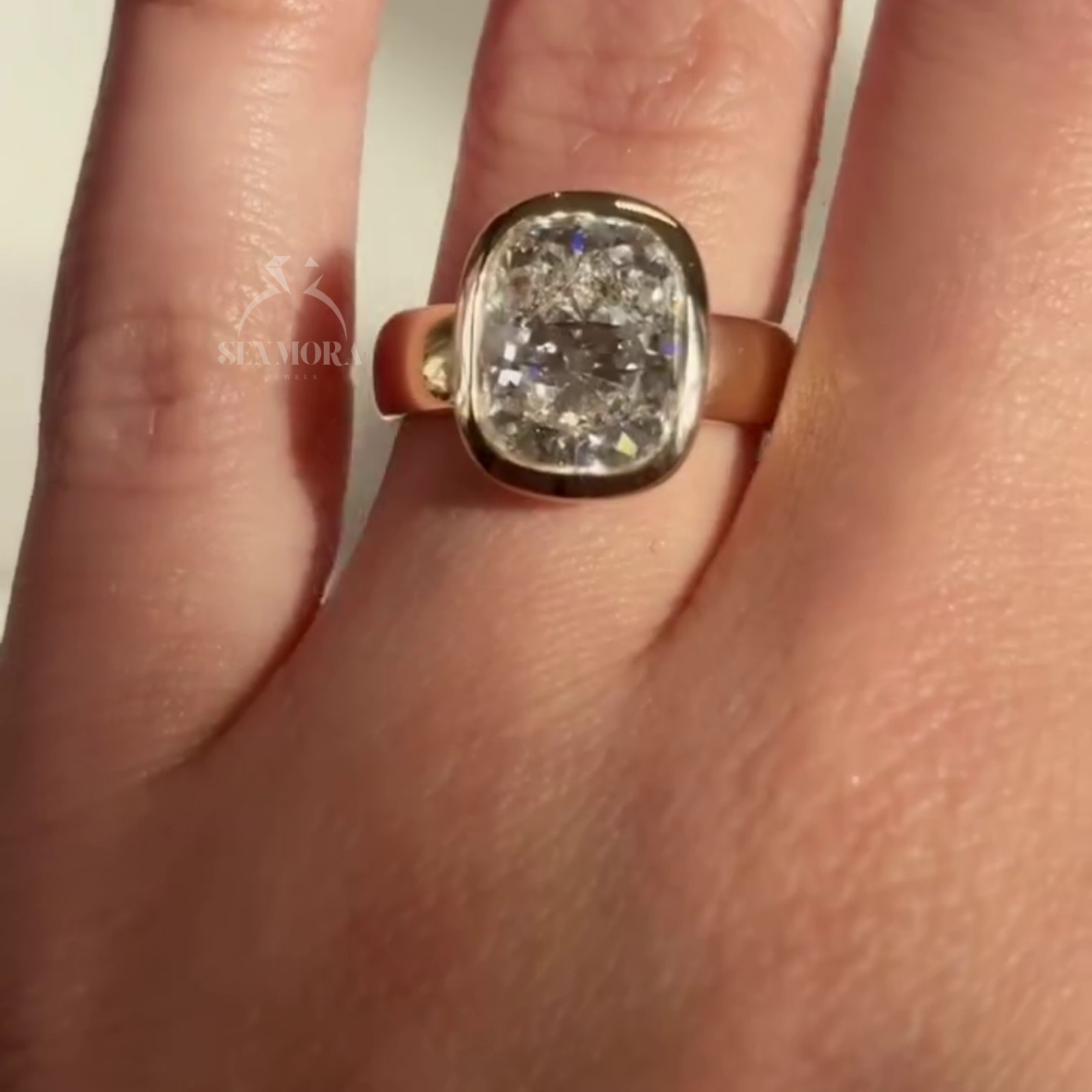 4 CT Elongated Cushion Cut Moissanite Wide Band Chunky 14 Yellow gold plated