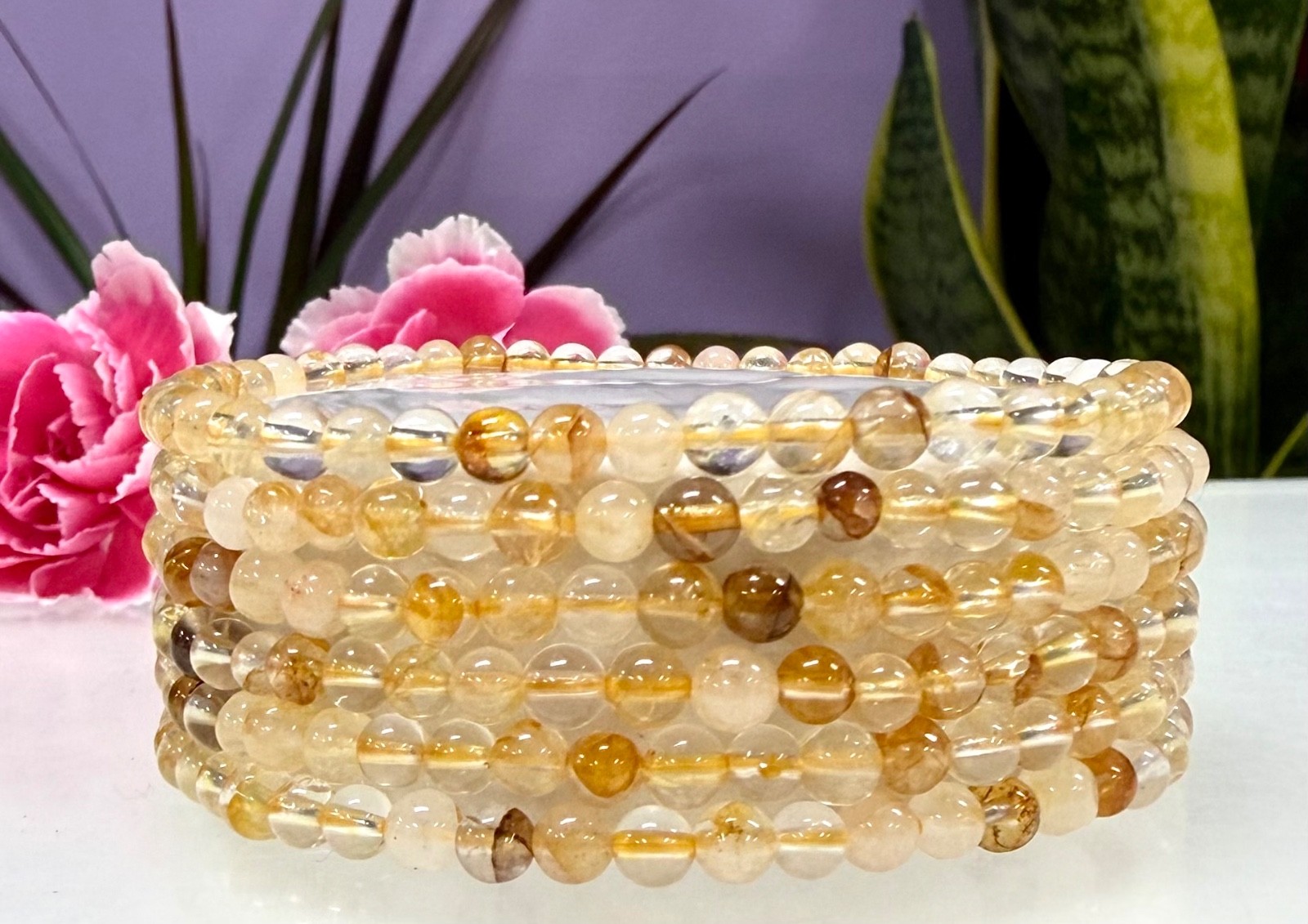 Wholesale 6 Pcs Natural Golden Healer 4mm 7.5” Crystal Stretch Bracelet