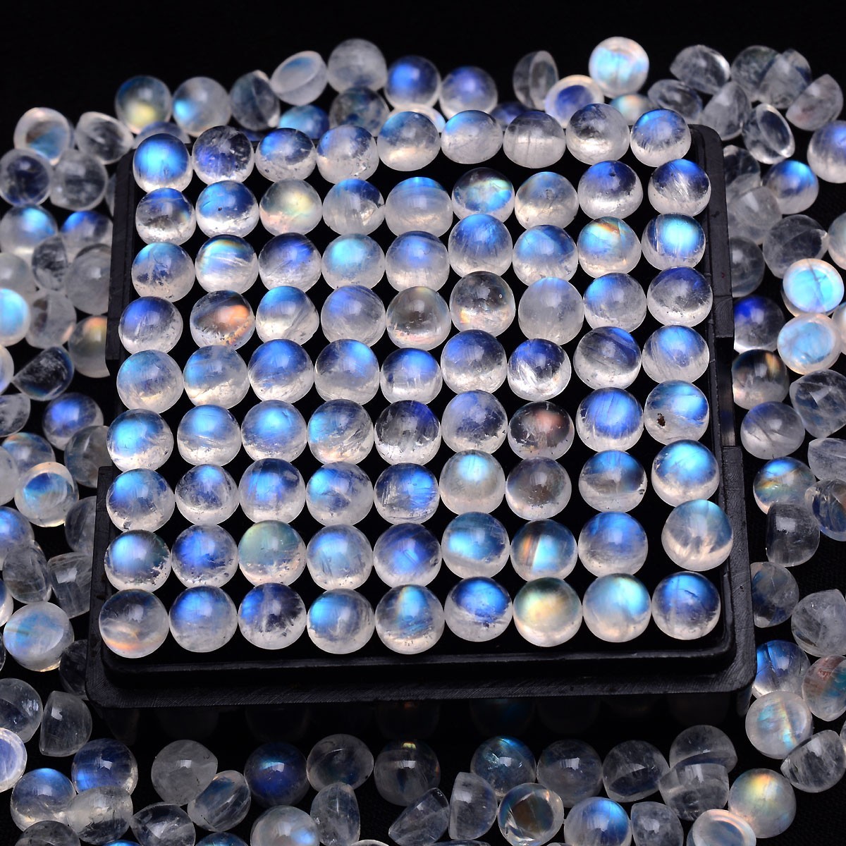27 Pcs Natural Rainbow Moonstone 5mm Finest Quality Round Cabochon Gemstones Lot