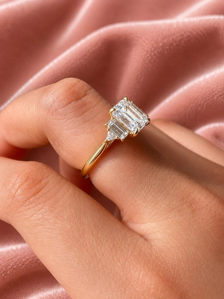 1.60 Ct Emerald Cut Lab Created Diamond Five Stone Ring 14K Yellow Gold Plated