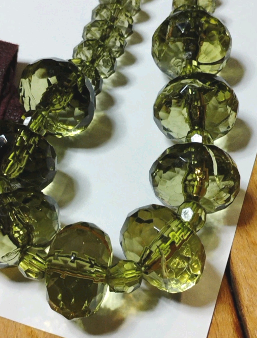 Vtg Lydell NYC Warm Sage GREEN Acrylic Faceted Graduated Bead 18″+ Necklace!