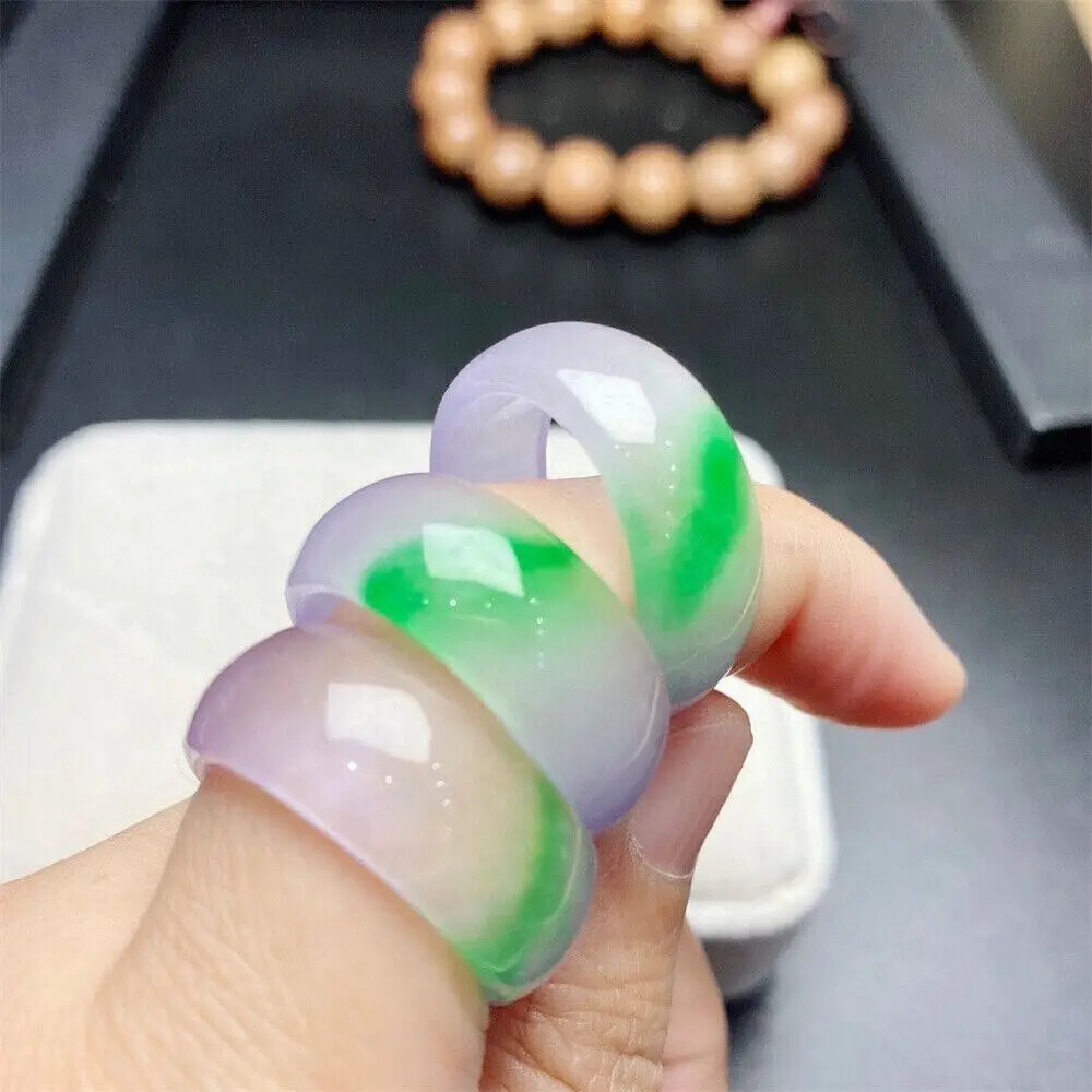 Natural Myanmar Jade Ring with Purple and Green Accents – Stylish Men’s Ring