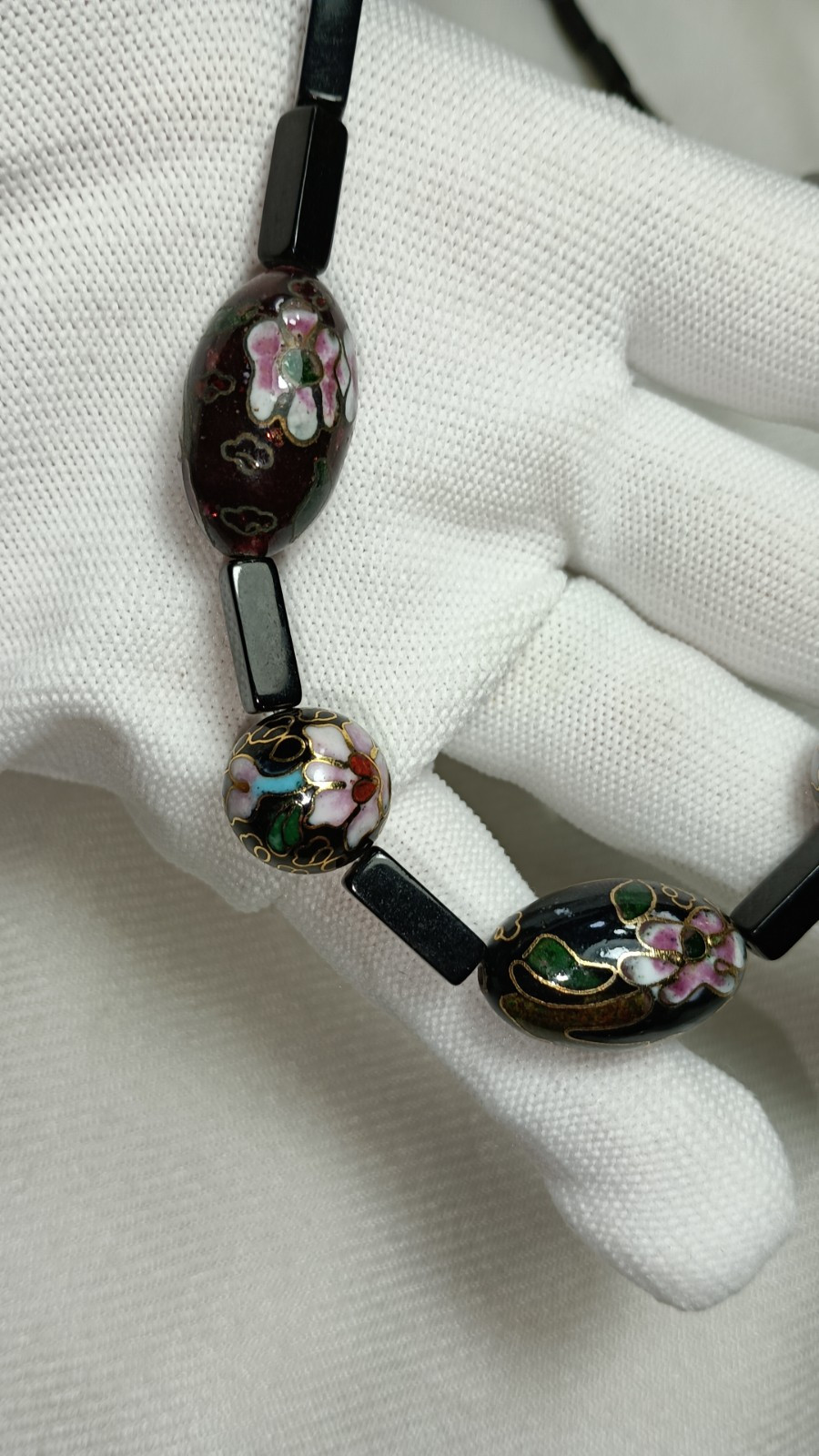 Vintage Black Onyx Cloisonne Beads Beaded Necklace 20 In ➡️ DESCRIPTION