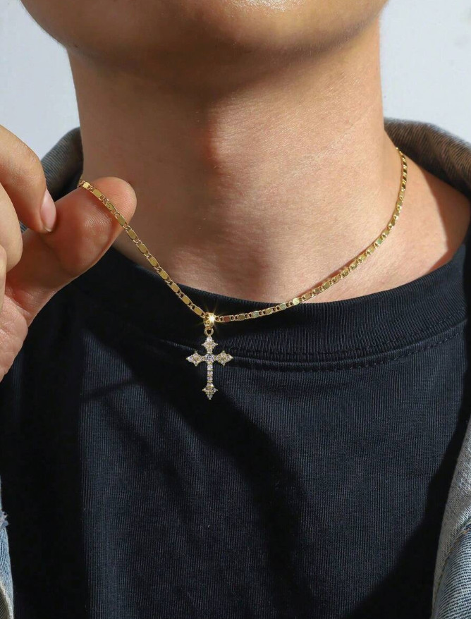 Collar con Crucifijo ® Cadena de Oro 10K Para Hombre Joyería Fina