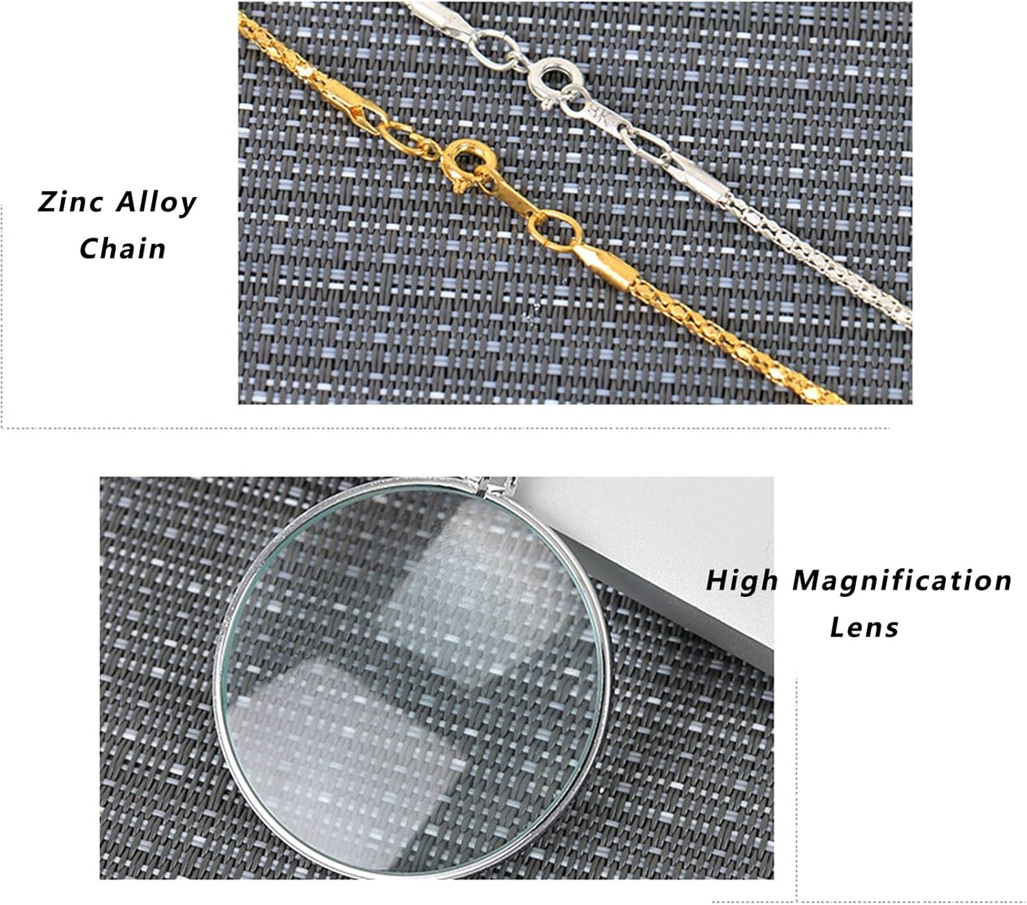 Magnifying Glass Necklace Monocle 5X Necklace With 1.6 Inch Glass 35.4 Inch Gold