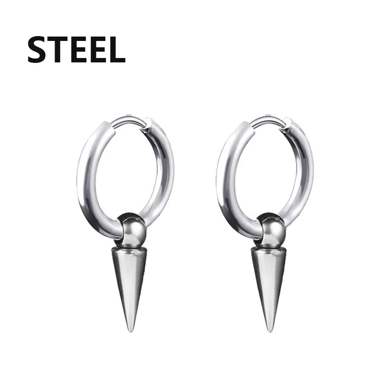2 Pc Stainless Steel Hoop Earrings Men Black Tone Gothic Small Punk Jewelry