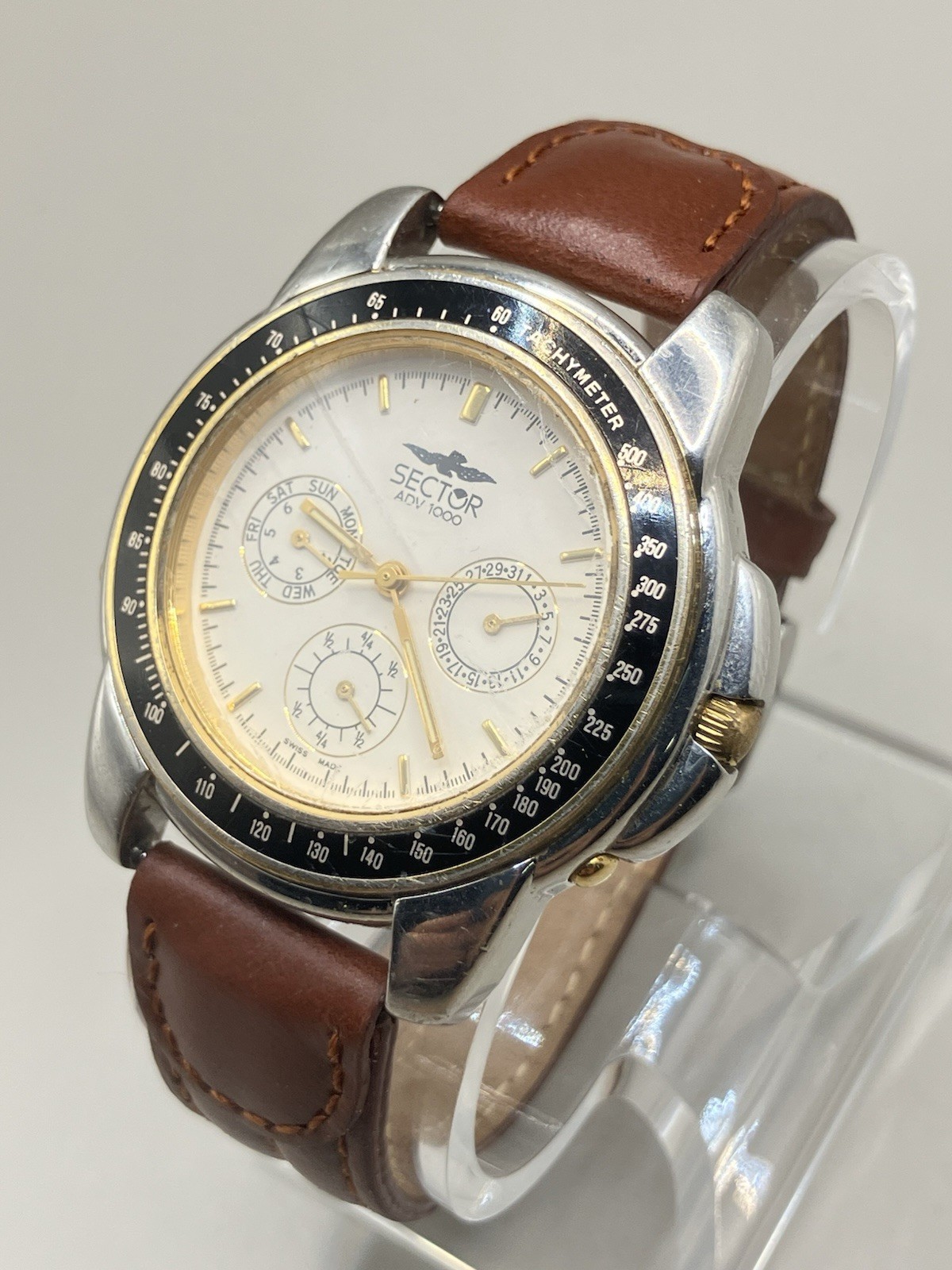 Vintage SECTOR ADV 1000 CHRONO CALENDAR TACHYMETER Swiss Made Leather Strap