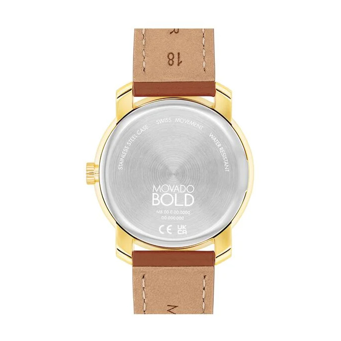 MOVADO BOLD 3600998 TREND PROPEL GOLD DIAL BROWN LEATHER STRAP WOMENS WATCH