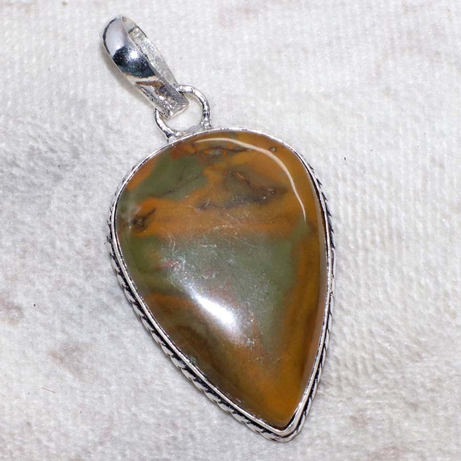 Picture Jasper 925 Silver Plated Pendant 2″ Minimalist Style Gift Trendy GW
