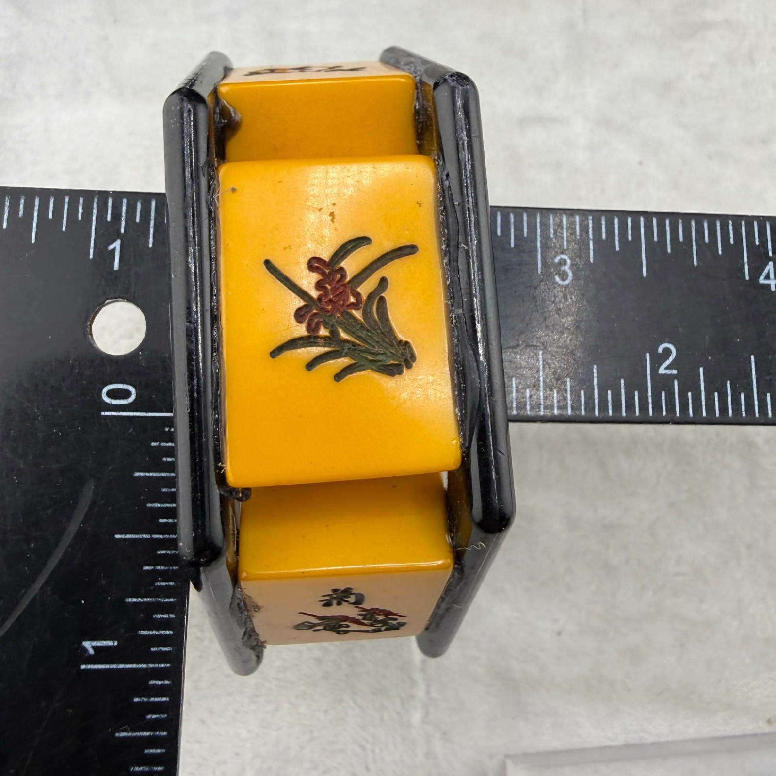 Vintage Mahjong Tile Bracelet Butterscotch Black Chinese Character Bangle